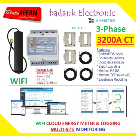 IAMMETER CLOUD 3-Phase WIFI Bidirectional Energy Meter 3-Sensor CT 3200A